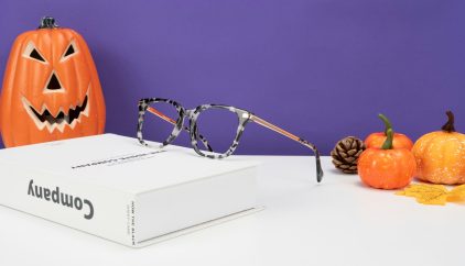 A pair of glasses sitting on top of a box